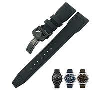 BKUANE 20mm 21mm 22mm Nylon Fiber Leather Watchband Fit for IWC IW377729 IW389001 Big Pilot Watch Green Blue Black Watch Strap(Black black 2,22mm)