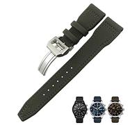 BKUANE 20mm 21mm 22mm Nylon Fiber Leather Watchband Fit for IWC IW377729 IW389001 Big Pilot Watch Green Blue Black Watch Strap(Green silver 1,22mm)
