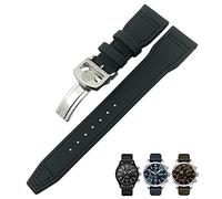 BKUANE 20mm 21mm 22mm Nylon Fiber Leather Watchband Fit for IWC IW377729 IW389001 Big Pilot Watch Green Blue Black Watch Strap(Black silver 2,21mm)