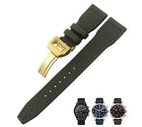 BKUANE 20mm 21mm 22mm Nylon Fiber Leather Watchband Fit for IWC IW377729 IW389001 Big Pilot Watch Green Blue Black Watch Strap(Green gold 1,21mm)