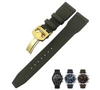 BKUANE 20mm 21mm 22mm Nylon Fiber Leather Watchband Fit for IWC IW377729 IW389001 Big Pilot Watch Green Blue Black Watch Strap(Green gold 2,21mm)