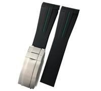 BKUANE 20mm 21mm Curved End Rubber Watchband Suitable for Rolex Submariner GMT Daytona Deep Sea Dweller Explorer 2 Silicone Watch Strap(Green line,20mm Silver buckle)