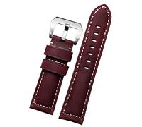 BKUANE 20mm 22mm 24mm 26mm Genuine Leather Retro man Watch Band for Panerai PAM111 441 cowhide Watchband Wrist Strap(Wine Red silver,24mm)