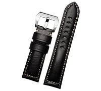 BKUANE 20mm 22mm 24mm 26mm Genuine Leather Retro man Watch Band for Panerai PAM111 441 cowhide Watchband Wrist Strap(Retro black silver,20mm)
