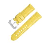 BKUANE 20mm 22mm 24mm Soft Cowhide Genuine Bamboo Leather Watchband for Panerai Strap For PAM441/438 Series Belt Accessories(Yellow,22mm)