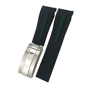BKUANE 21mm 22mm Black Red Blue Rubber Watchband For Rolex DEEPSEA Sea-Dweller Submariner 41mm Diving Waterproof Silicone Watch Strap(Black Green,21mm DEEPSEA)