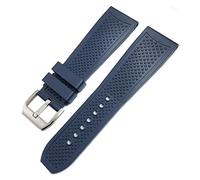 BKUANE 22mm 24mm Rubber Watchband 23mm,for CARTIER TANK SOLO SANTOS DE Waterproof Silicone Watch Strap Butterfly Buckle(Blue Pin Buckle,24mm)