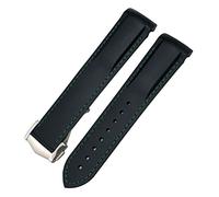 BKUANE 22mm Curved Rubber Watchband Fit For Omega Speedmaster Moonwatch Seamaster 300 AT150 Strap(Black Green,Black Buckle)