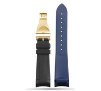 BKUANE 22mm Natural Rubber Silione watch band Special for Tudor Black Bay GMT Curved End Pin/Folding buckle Black Red greenWrist Strap(Black blue gold)