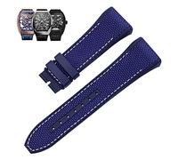 BKUANE 28mm Nylon Genuine Leather Silicone Watch band Black Blue Folding Buckle Watch Strap For Franck Muller V45 Series Watchbands(Blue white-No buckle)
