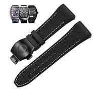 BKUANE 28mm Nylon Genuine Leather Silicone Watch band Black Blue Folding Buckle Watch Strap For Franck Muller V45 Series Watchbands(Black white-black)