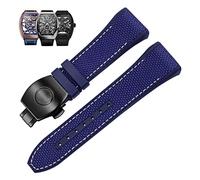 BKUANE 28mm Nylon Genuine Leather Silicone Watch band Black Blue Folding Buckle Watch Strap For Franck Muller V45 Series Watchbands(Blue white-black)