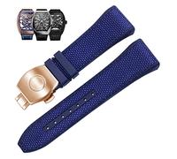 BKUANE 28mm Nylon Genuine Leather Silicone Watch band Black Blue Folding Buckle Watch Strap For Franck Muller V45 Series Watchbands(Blue-rosegold)