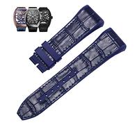 BKUANE 28mm Nylon Genuine Leather Silicone Watch band Black Blue Folding Buckle Watch Strap For Franck Muller V45 Series Watchbands(2 Blue-No buckle)
