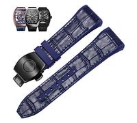 BKUANE 28mm Nylon Genuine Leather Silicone Watch band Black Blue Folding Buckle Watch Strap For Franck Muller V45 Series Watchbands(2 Blue-black)
