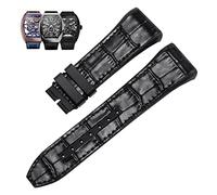 BKUANE 28mm Nylon Genuine Leather Silicone Watch band Black Blue Folding Buckle Watch Strap For Franck Muller V45 Series Watchbands(2 black-No buckle)