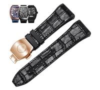 BKUANE 28mm Nylon Genuine Leather Silicone Watch band Black Blue Folding Buckle Watch Strap For Franck Muller V45 Series Watchbands(2 Black-rosegold)