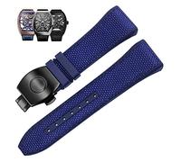 BKUANE 28mm Nylon Genuine Leather Silicone Watch band Black Blue Folding Buckle Watch Strap For Franck Muller V45 Series Watchbands(Blue-black)
