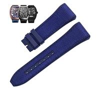 BKUANE 28mm Nylon Genuine Leather Silicone Watch band Black Blue Folding Buckle Watch Strap For Franck Muller V45 Series Watchbands(Blue-No buckle)