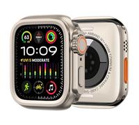 BKUANE Alloy Watch Case For Apple Watch Case Series S10 46mm S9 S8 S7 S6 44MM 45MM Protector Frame Cover Metal Bumper Case(Titanium Gold,44mm)