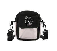 BKUANE Cartoon Print Fashion Women Shoulder Bag Cute Canvas Bag Girls Phone Purse Patchwork Color Crossbody Bag Female Shopping Handbag(Black)