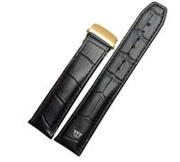 BKUANE Genuine Leather Watchband For Watch Strap 20mm 22mm Folding Buckle Leisure Business Cow Leather Bracelet(Black gold buckle,22mm)
