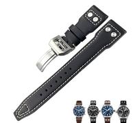 BKUANE Italian Cowhide Watch Strap For IWC WatchBands 20mm 21mm 22mm(Black white,21mm)