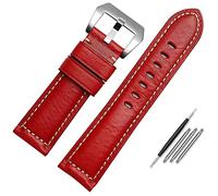 BKUANE Leather Watch Band For Men, Suitable For Panerai Seiko Citizen Jeep Italian Leather Watch Chain 22mm 24mm 26mm WatchBands(Red silver,22mm)