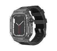 BKUANE Luxury Transparent Modification Kit Case For Apple Watch 440 41mm DIY Mod Kit+Rubber Strap For Apple Watch Band 45mm 44mm SE 8 7 6 5 4 (Color : Black Case, Size : 45mm)