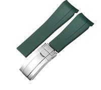 BKUANE Rubber Silicone Watchband 20mm 21mm For Rolex submariner daytona DEEPSEA Oysterflex Watches Band GMT bracelet watch(Green Silver,21mm)