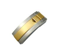 BKUANE Stainless Steel Folding Buckle Glide Lock For Rolex Submariner Oysterflex Daytona GMT Watch Band Strap Deployment Clasp(Matte silver gold)
