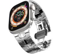 BKUANE Stainless Steel Strap For Apple Watch Ultra 49mm Series 8 7 6 SE 5 4 45mm 41mm 44mm 40mm Metal Watchabnd For iWatch 3 42mm 38mm(Silver,42/44/45mm)