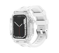 BKUANE Transparent Mod Kit Case For Apple Watch 45MM 44MM 41MM 40MM Rubber Sports Band For iWatch Series 8 7 6 5 4 SE Silicone Watch Strap (Color : White, Size : 45mm)