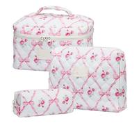 BKUANE Vintage Women Floral Print Cosmetic Pouch Handbag Travel Orgainzer Make UP Storage Bag Large Capacity Quilted Bag for Gift(Green)
