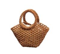 BKUANE Women's Woven bag new hollow out bucket bag summer design commuter wood bead totes bag bohemian travel beach handbag Clutch bags(A)