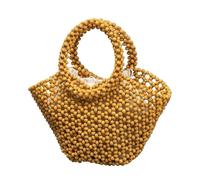 BKUANE Women's Woven bag new hollow out bucket bag summer design commuter wood bead totes bag bohemian travel beach handbag Clutch bags(C)