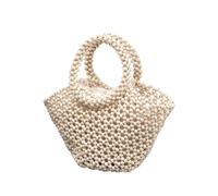 BKUANE Women's Woven bag new hollow out bucket bag summer design commuter wood bead totes bag bohemian travel beach handbag Clutch bags(B)