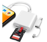 BKYMPR SD Card Reader for iPhone iPad, Lightening& USB-C Dual Connector Memory SD Card Adapter, Support SD/MicroSD Cards, High-Speed Digital Trail Game Camera to iPhone Viewer, Plug and Play - White