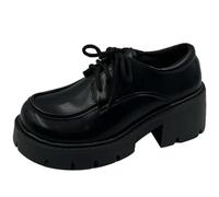 BKYWJTR6 Japanese School Uniform Jk Student Shoes Girls Women Kawaii Lolita Soft Sister Round Toe Platform Low Heel Shoes Mary Jane Shoes, matt black, 7 UK