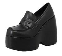 BKYWJTR6 Women's Black Matte Chunky Platform Wedge Pumps, Size 6 UK, Mary Jane High Heel Loafers, Punk, Gothic, Lolita, Party, Casual, Spring, Summer