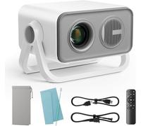 BKZ 2026 pgraded 360°Adjustable Dual Stand AI Auto Keystone Electric Focus Mini Portable Projector with Bluetooth 5.4, 1080P support Outdoor movie Projector compatible with HDMI/USB/Phone (White)