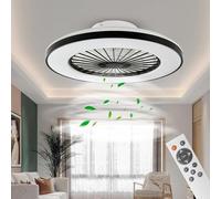 BKZO Modern LED Ceiling Light with Fan, Ceiling Fan with lamp, 24 Ventilation speeds, infinitely dimmable Light for Living Room, Bedroom, Office, 3000-5500 K, (Black Frame 50CM)