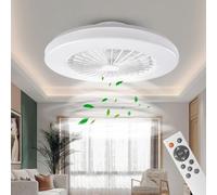 BKZO Modern LED Ceiling Light with Fan, Ceiling Fan with lamp, 24 Ventilation speeds, infinitely dimmable Light for Living Room, Bedroom, Office, 3000-5500 K,(White 48CM)