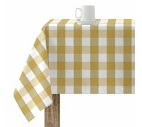 BL BELUM Mustard Checkered Tablecloth, 200x140 cm, 100% Cotton, Stain Resistant, Resinated, Vichy Squares, 8 Seater