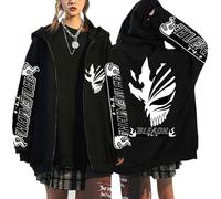 BL.EA.CH Anime Zip Up Hoodies for Men, Cool Graphic Clothing for Halloween Carnival Cosplay, Outdoor Sports Long Sleeve Hoodie Jacket with Zipper, Hip Hop Streetwear(Black1,XXL)