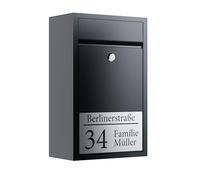 Bl4ckPrint Anthracite Personalised Letter Box with Family Name and House Number, Custom Wall Mail Box