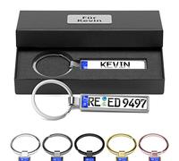 Bl4ckPrint Personalised License Plate Keyring with Gift Box Mini Number Plate with Name Engraved on Both Sides Car Individual as Gift for Men Car Fans, silver, 10x5cm