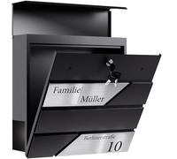 Bl4ckPrint Premium Letterbox with Newspaper Compartment Anthracite - Postbox Personalised with Family Name Street and House Number - Wall Letter Box Personalised