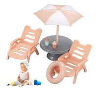 Blablablalu 1 Set Mini Beach Chair Realistic Dollhouse Accessories Set Includes 2 Beach Chairs, Table with Umbrella, Swim Ring & 2 Ice Creams Plastic Miniature Things for Doll House Setting