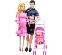 Blablablalu Doll House Family Set, Pregnant Doll with 2 Kids and Baby in Mommy's Tummy and Father Rubber Pregnant Mother Toy Creative Education Kids Toys for GiftPregnant
